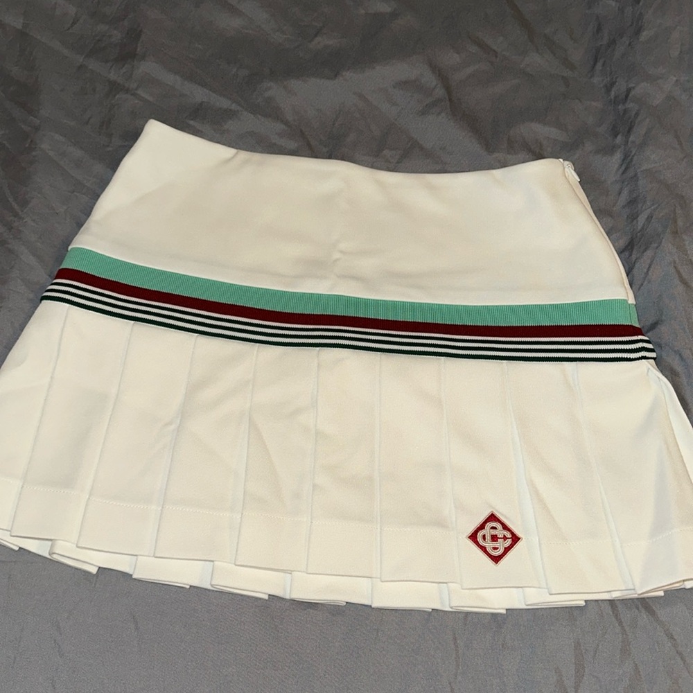 White Pleated Mini Skirt with Striped Detail